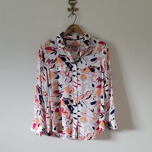 Chico's Long Sleeve Button Down Abstract Floral Size Large
